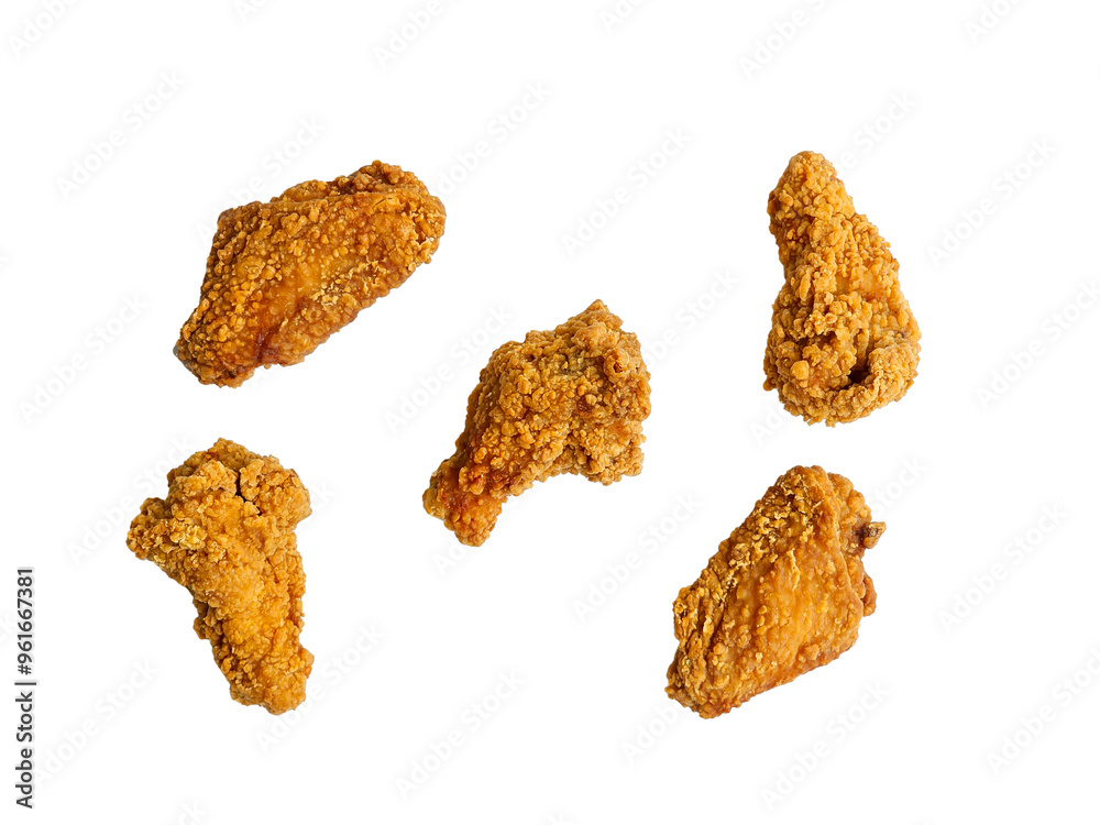 group of fried chicken wings arranged on transparent background, Top view. group of fried chicken wings arranged on transparent background, Top view.
