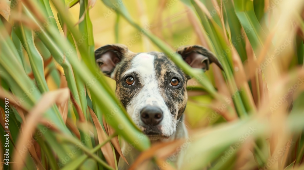 A sad-eyed dog gazes at the camera from close range amidst a lush grassy landscape A sad-eyed dog gazes at the camera from close range amidst a lush grassy landscape