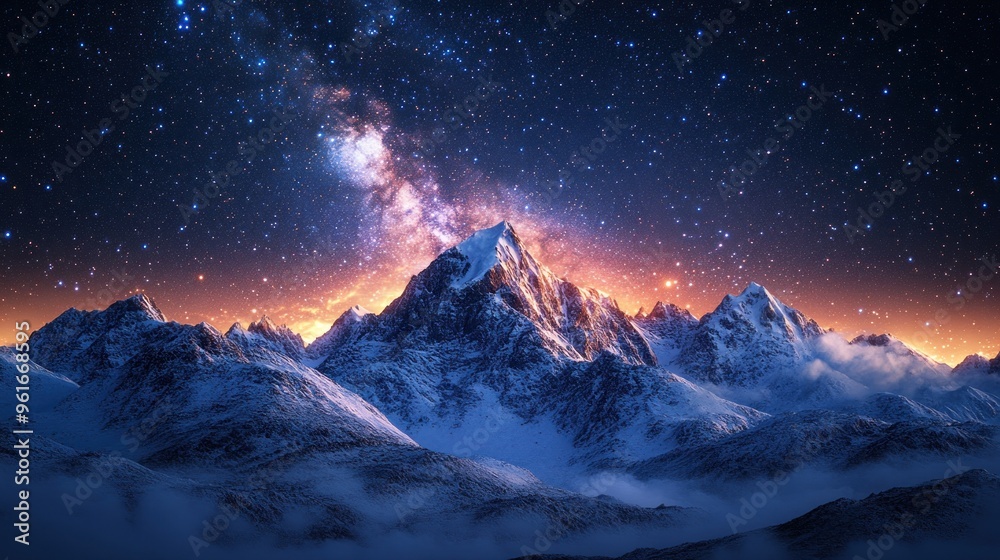 Milky Way Over Snowy Mountain Range Milky Way Over Snowy Mountain Range
