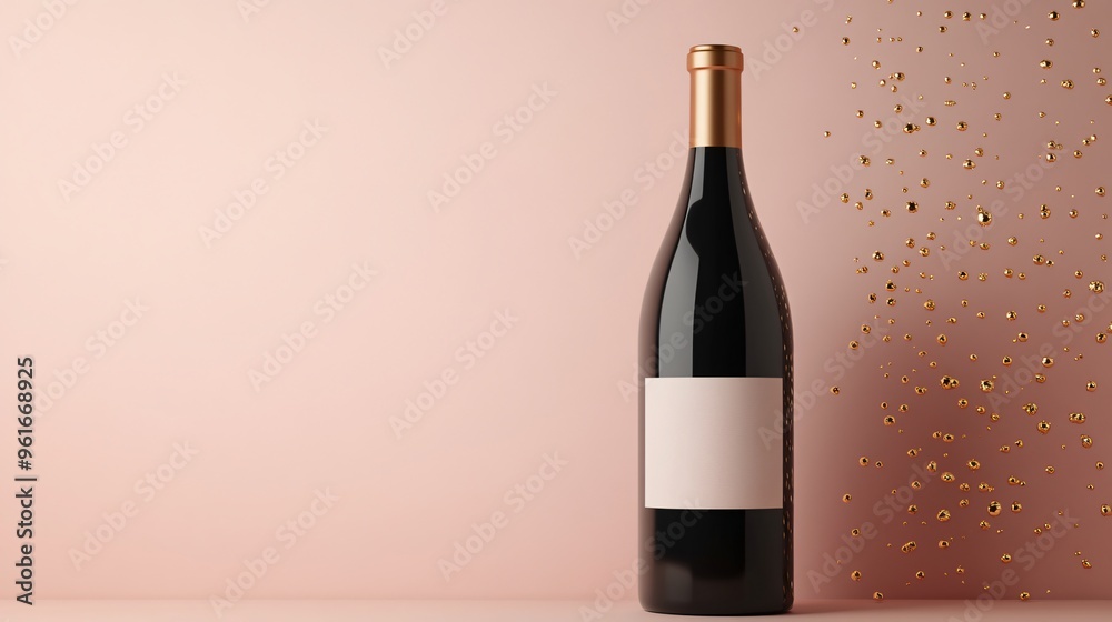 Isolated single red wine bottle with blank white label, full of liquid, on black background Isolated single red wine bottle with blank white label, full of liquid, on black background