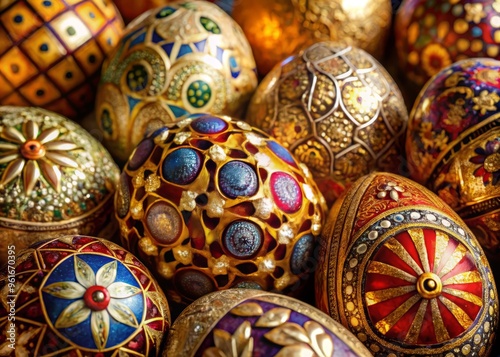 Easter Eggs with Intricate Patterns in Medieval Illuminated Manuscript Style with Rich Gold and Jewel Tones