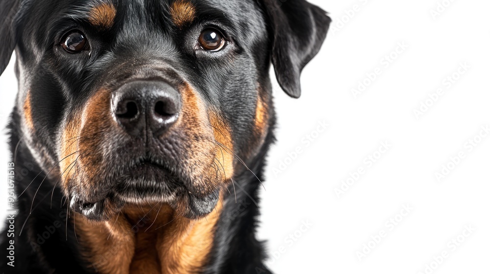A close-up of a Rottweiler's face, showcasing its expressive features and strong demeanor. A close-up of a Rottweiler's face, showcasing its expressive features and strong demeanor.