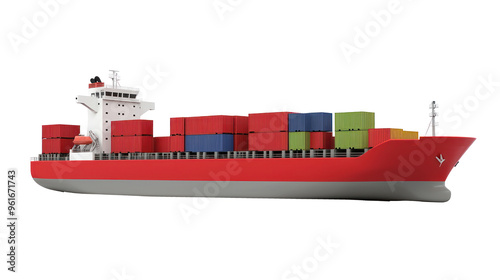 3D Container Ship side view isolate on transparency background photo