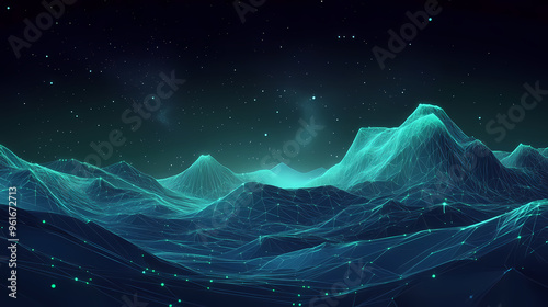 Virtual 3D grid mountains with a futuristic tech feel
