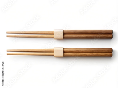 A pair of wooden chopsticks with a branded section, providing a unique marketing opportunity on a crisp white