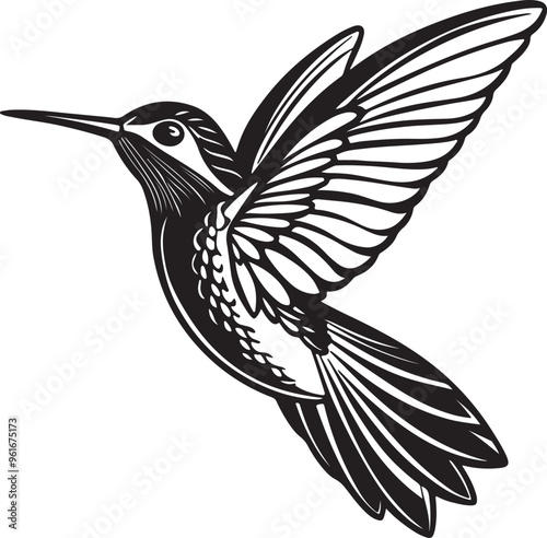 Vector illustration of a hummingbird silhouette, capturing the essence of its grace and agility in a minimalist design