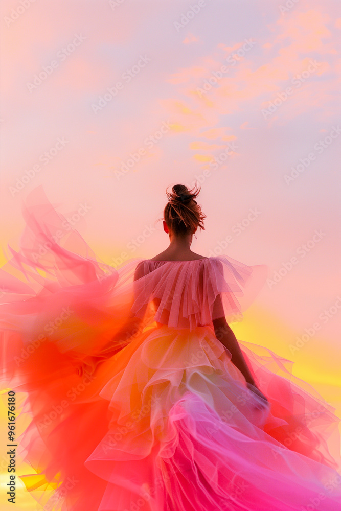 custom made wallpaper toronto digitalA woman in a colorful dress is standing in front of a sunset