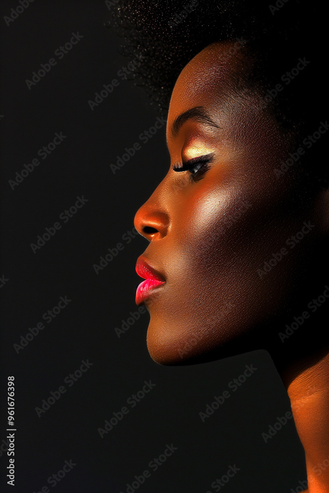 A woman with a red lip and a black background A woman with a red lip and a black background