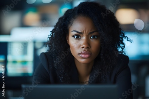 Close-up portrait of a young Black woman looking concerned