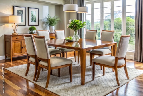 A sleek and sophisticated modern dining room table boasts a protective pad, elevating its durability and style, perfect