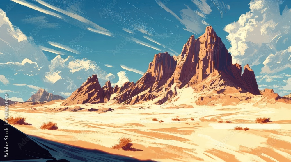 Naklejka premium Desert landscape with towering sand dunes, capturing the raw beauty of the wilderness.