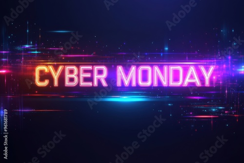 Neon Cyber Monday Sale Banner with Digital Glitch Effect