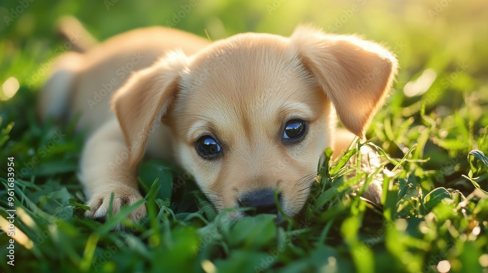 Adorable Puppy Exploring Lush Green Grassy Surroundings Adorable Puppy Exploring Lush Green Grassy Surroundings