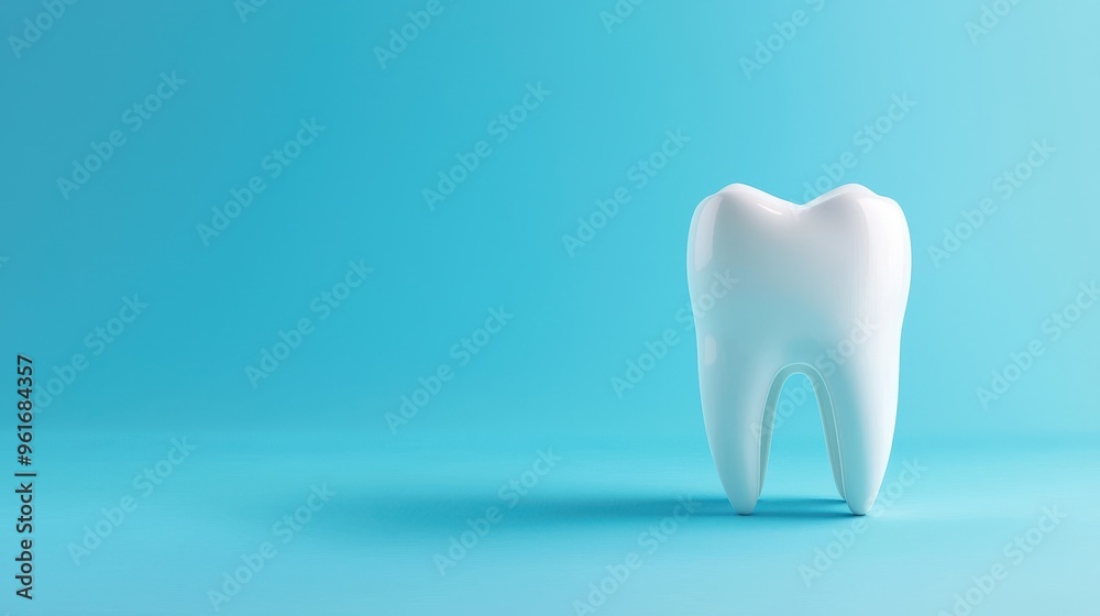 Isolated Tooth Model on Blue Background with copy space for Dental and Oral Health Concepts