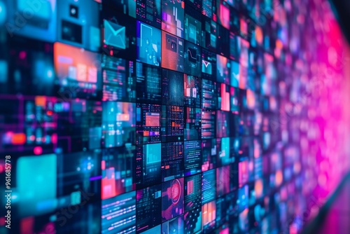 Wallpaper Mural Digital abstract display of colorful network data in a technology space during nighttime Torontodigital.ca