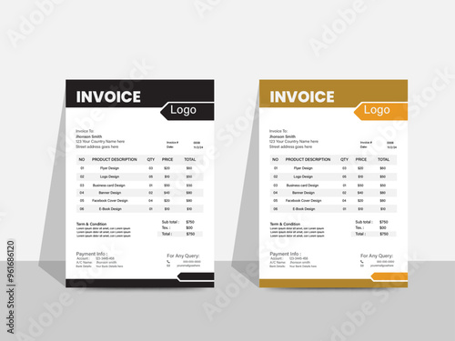 Creative, modern, unique, clean, and professional corporate company business invoice template design.Creative invoice template vector. business stationery design payment agreement design template 