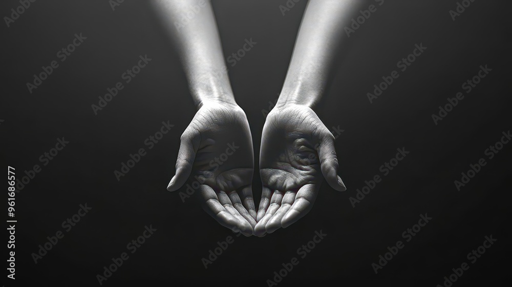 Naklejka premium A pair of hands holding happiness in one palm, sadness slipping through the other, minimalist, high contrast