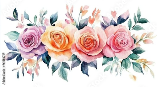 Vibrant Watercolor Rose Bouquet: A Beautiful Floral Design for Your Home Decor