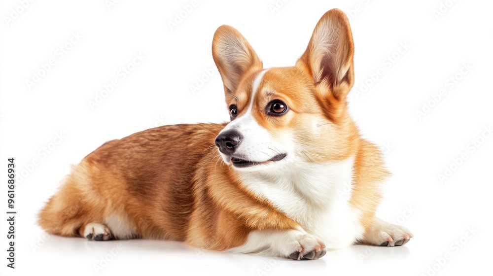 A corgi lying down, showcasing its playful and friendly nature. A corgi lying down, showcasing its playful and friendly nature.
