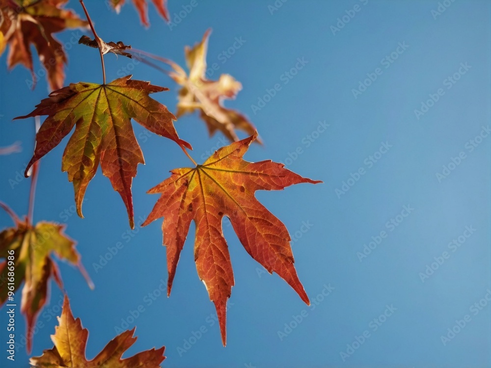 Autumn maple leaves against blue sky