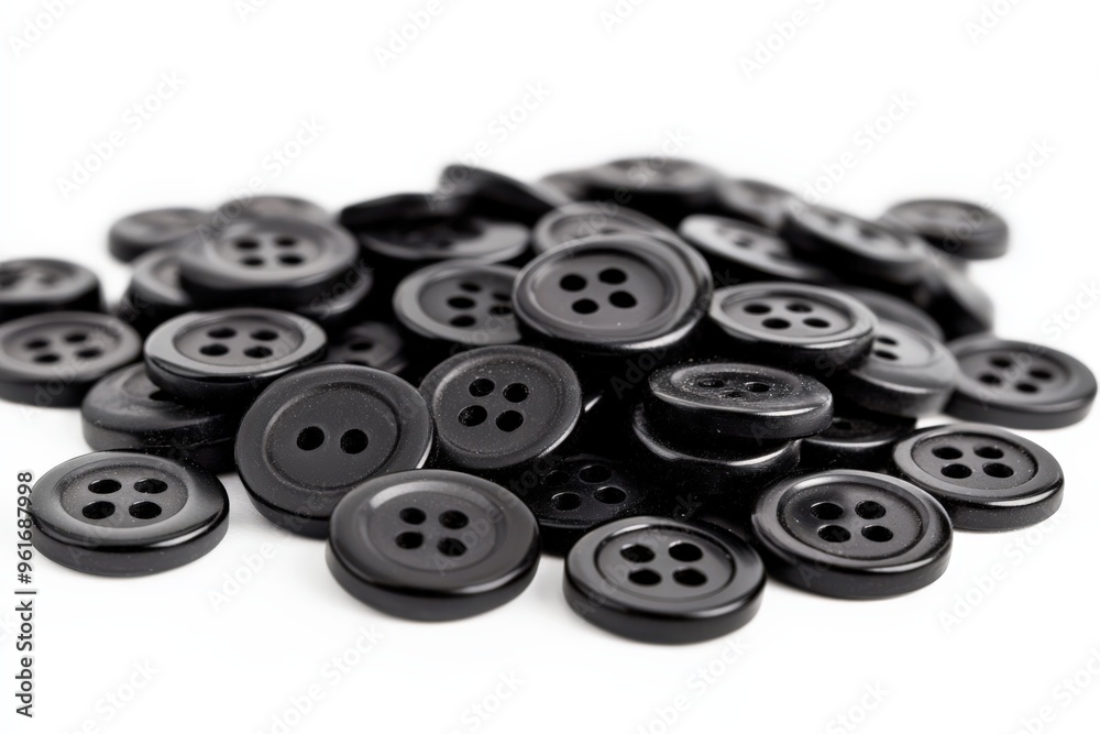 Black Sewing. Close Up of Plastic Sewing Buttons in Circle Shape on White Background Black Sewing. Close Up of Plastic Sewing Buttons in Circle Shape on White Background