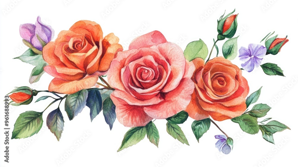 Naklejka premium Vibrant Watercolor Roses: A Floral Delight for Nature Lovers
