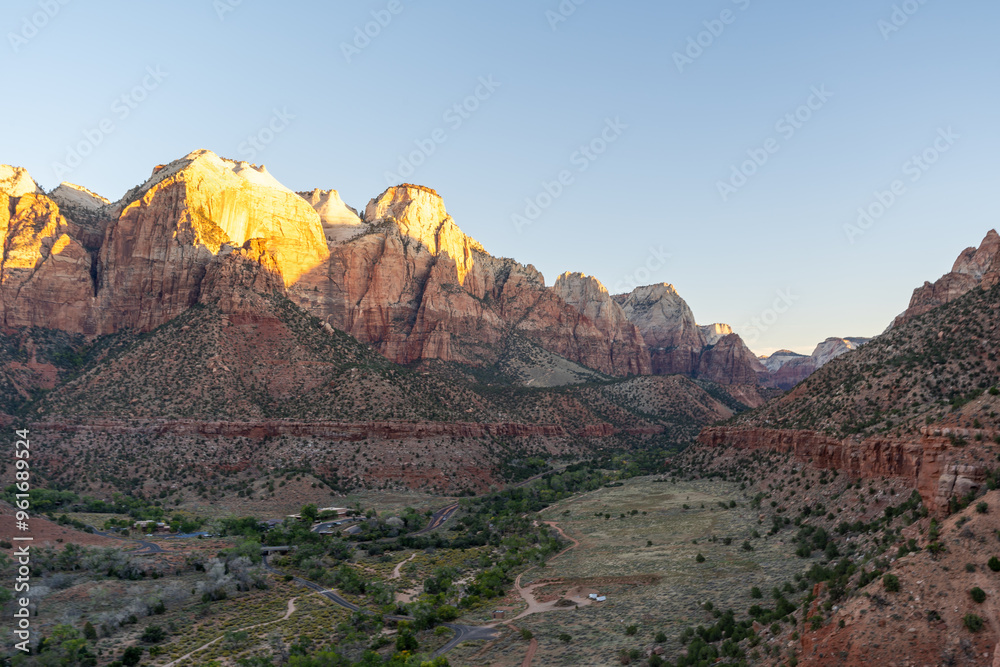 Fototapeta premium Stunning views of red rock mountains at Zion National Park, Utah.