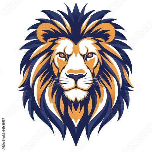 Blue and orange lion head illustration. photo