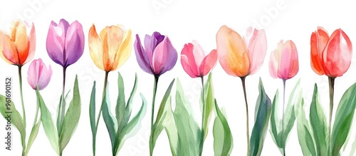 Bright and Colorful Watercolor Tulips: A Celebration of Spring Flora