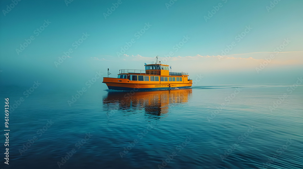 Orange Ferry Boat Sailing on Calm Water - Realistic Image