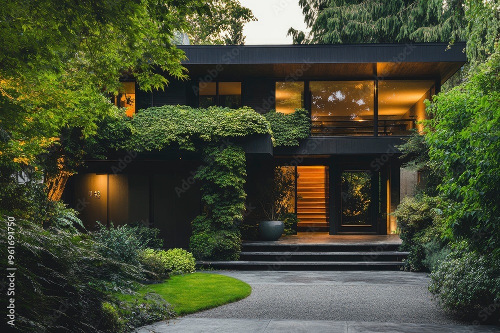 a Spacious contemporary house with lush greenery surrounding it , ai a Spacious contemporary house with lush greenery surrounding it , ai