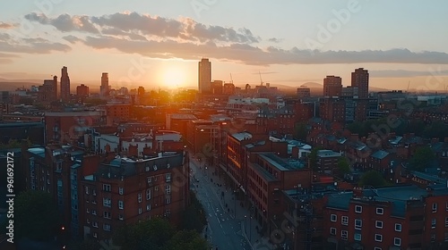 Stunning sunset over a vibrant urban landscape in Manchester. #961692172