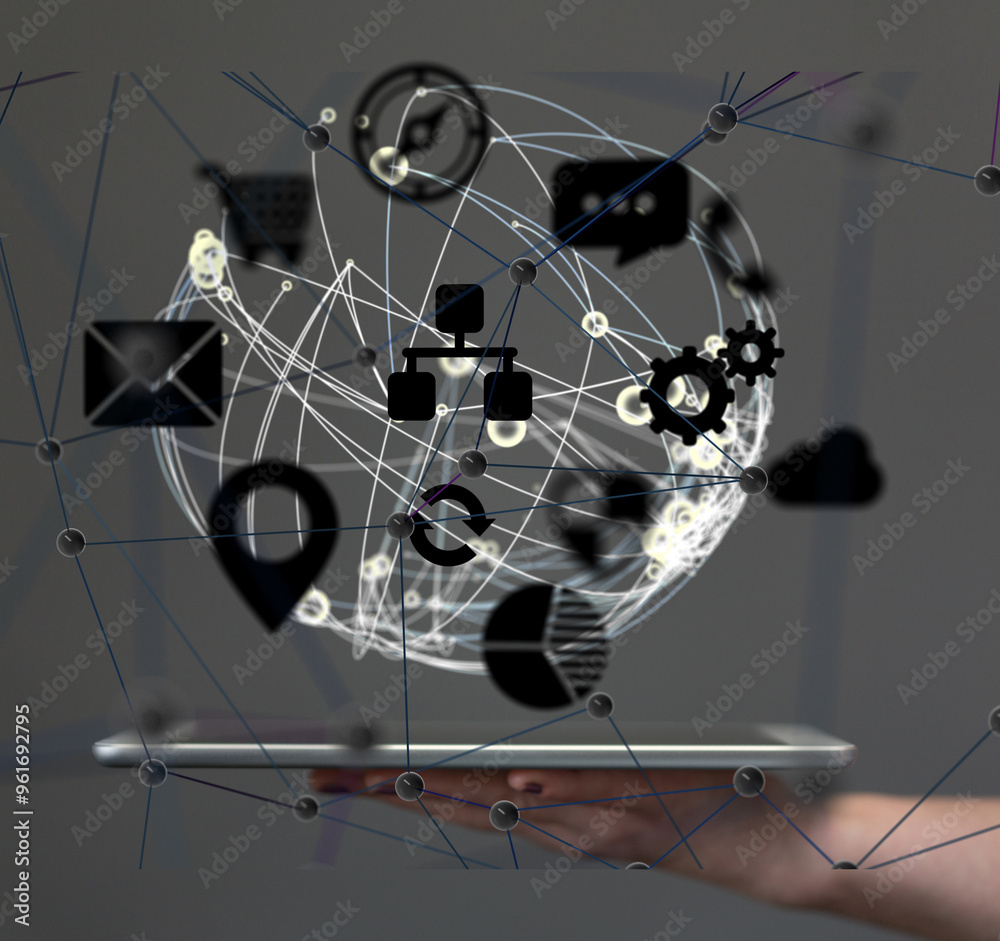 Neural network 3D illustration. Big data and cybersecurity Neural network 3D illustration. Big data and cybersecurity