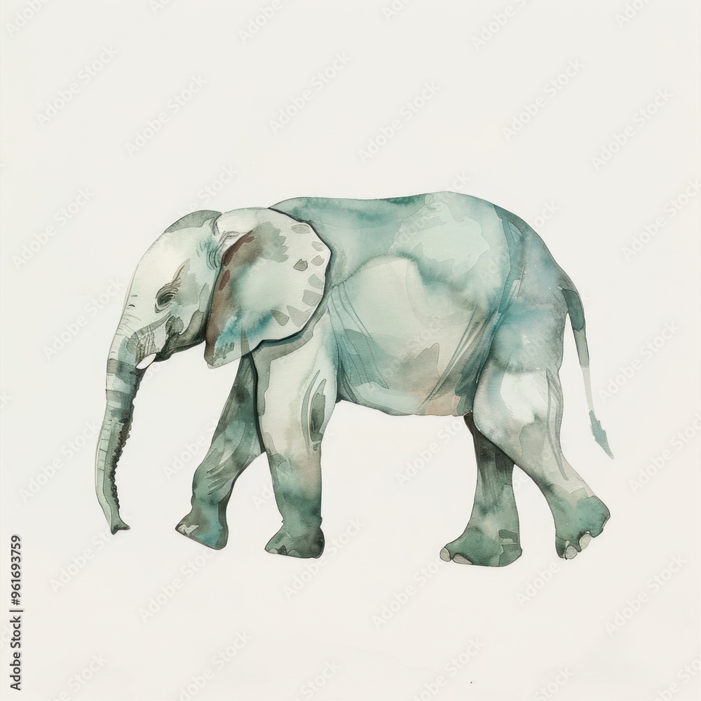 Watercolor painting of an elephant walking. Watercolor painting of an elephant walking.