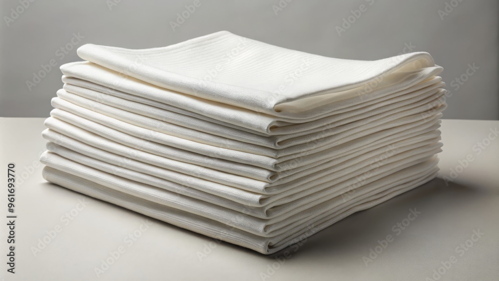Creamy white napkins neatly folded and placed in a symmetrical pattern on a calm background, creating a sense