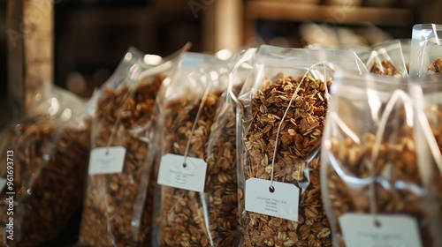 bag of granola in plastic wrap photo