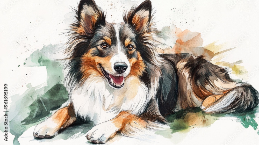 Fototapeta premium Vibrant Watercolor Portrait of a Playful Dog Capturing Joy and Character