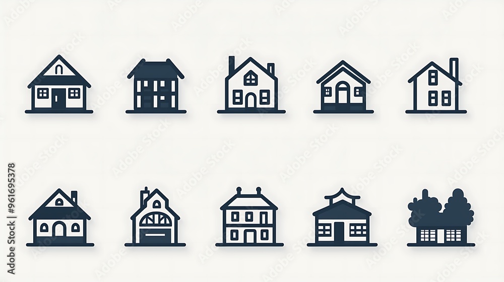 A set of 50 simple house icons, perfect for real estate, home, and architectural design concepts. A set of 50 simple house icons, perfect for real estate, home, and architectural design concepts.