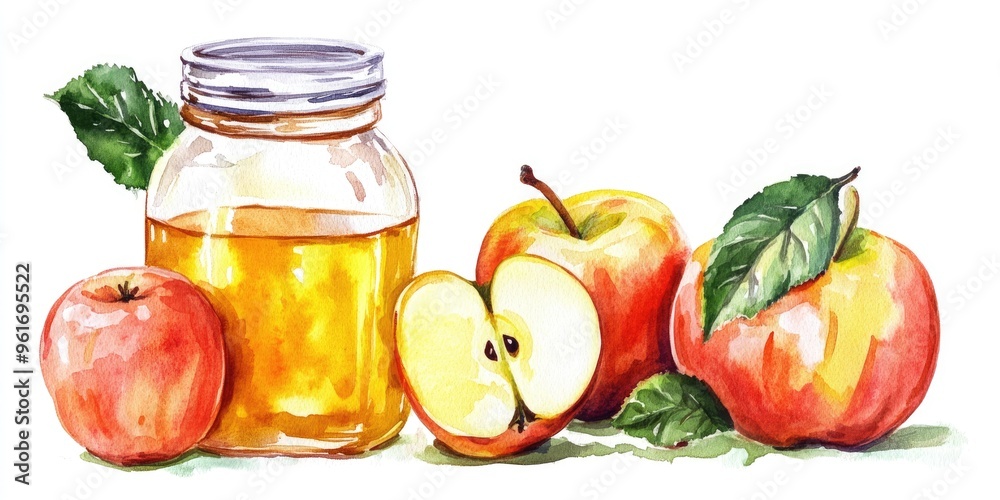 Naklejka premium Delicious Fresh Apples and Honey Jar: A Vibrant Celebration of Natural Flavors and Healthy Snacks