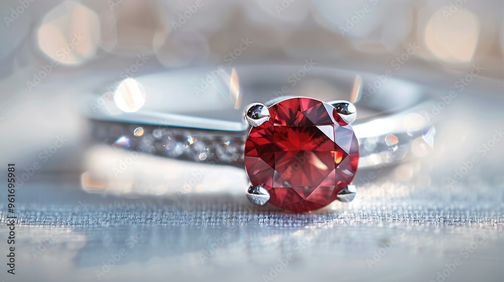 A sparkling ruby ring, showcasing its vibrant red hue against a clean white surface. Generative AI. A sparkling ruby ring, showcasing its vibrant red hue against a clean white surface. Generative AI.