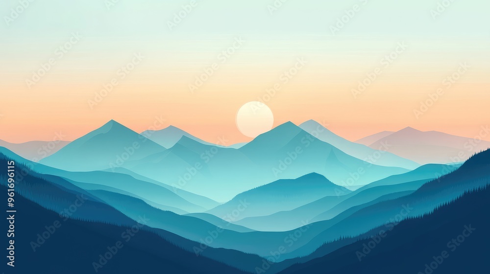 Minimalist vector art of a tranquil mountain landscape with subtle gradients and clean lines, perfect for a serene backdrop Minimalist vector art of a tranquil mountain landscape with subtle gradients and clean lines, perfect for a serene backdrop