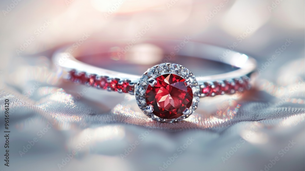 A sparkling ruby ring, showcasing its vibrant red hue against a clean white surface. Generative AI. A sparkling ruby ring, showcasing its vibrant red hue against a clean white surface. Generative AI.
