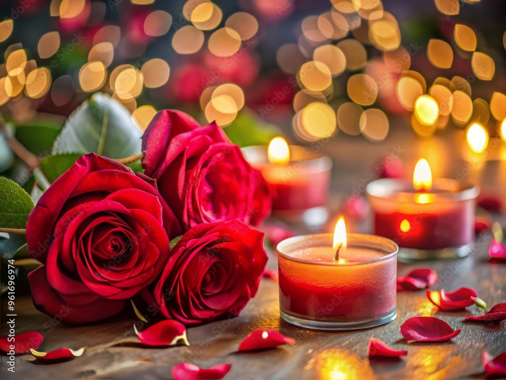 Gift-giving inspiration idea romantic atmosphere candlelight soft focus flowers red roses love affair luxurious feelings Gift-giving inspiration idea romantic atmosphere candlelight soft focus flowers red roses love affair luxurious feelings