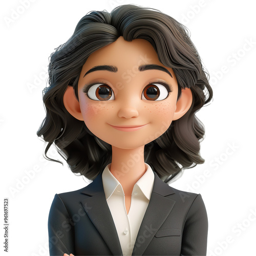 3D Cartoon Businesswoman Smiling White Background Isolated on Transparent or White Background, PNG photo