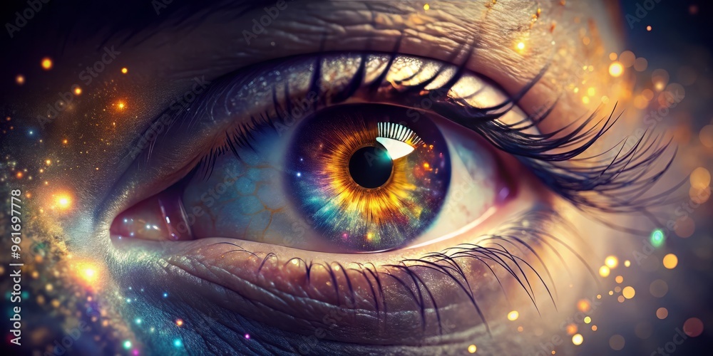 Glowing and ethereal portrait of Human eye with subtle light effects Glowing and ethereal portrait of Human eye with subtle light effects