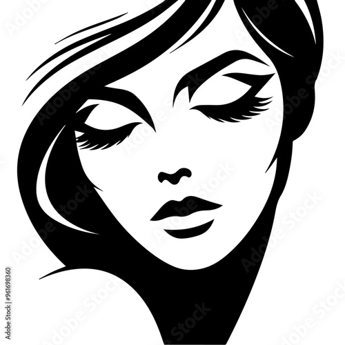 woman face, black and white illustration