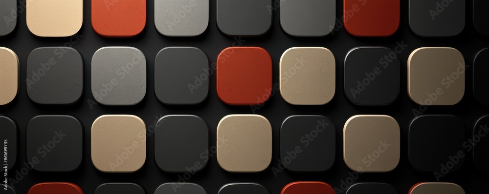 Fototapeta premium Modern abstract wallpaper with rounded squares in a geometric pattern featuring red, black, and beige tones for a stylish iPhone background