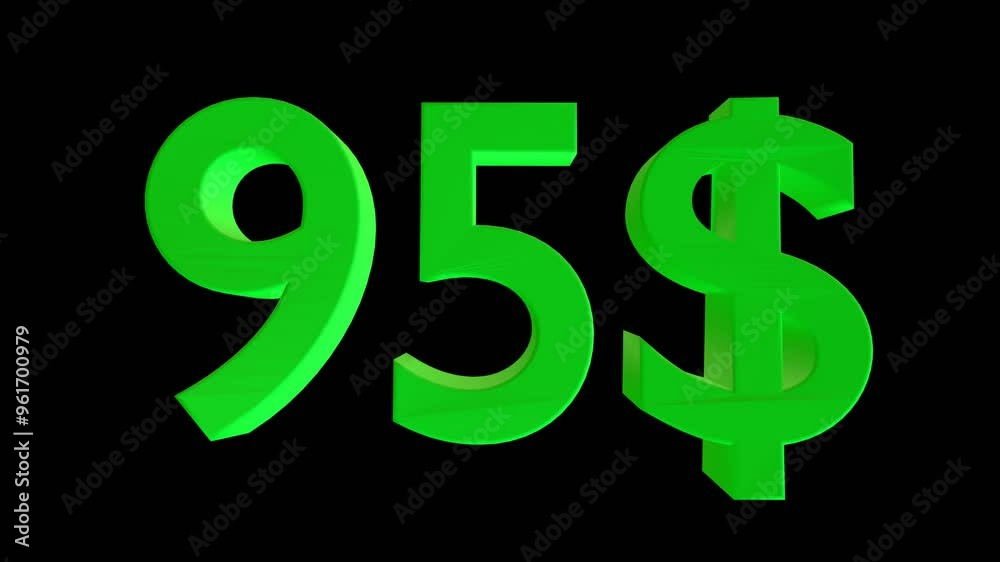 95 dollar animation isolated on black background for business concept 95 dollar animation isolated on black background for business concept
