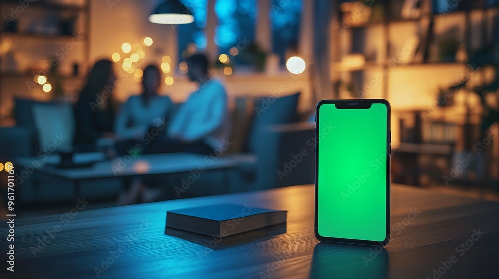 Smartphone with Green Screen on Table in Cozy Living Room
Smartphone with Green Screen on Table in Cozy Living Room