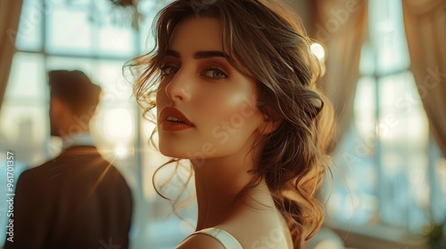 An attractive brunette woman, elegantly and sensually dressed, with a happy and proud expression of herself, in the room is very spacious. Generative AI. Free Download An attractive brunette woman, elegantly and sensually dressed, with a happy and proud expression of herself, in the room is very spacious. Generative AI. - GFXLoad